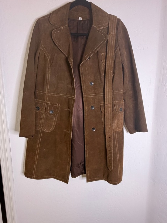 Jackets & Blazers - Vintage Brown Suede Long Coat with Belt Made in Canada